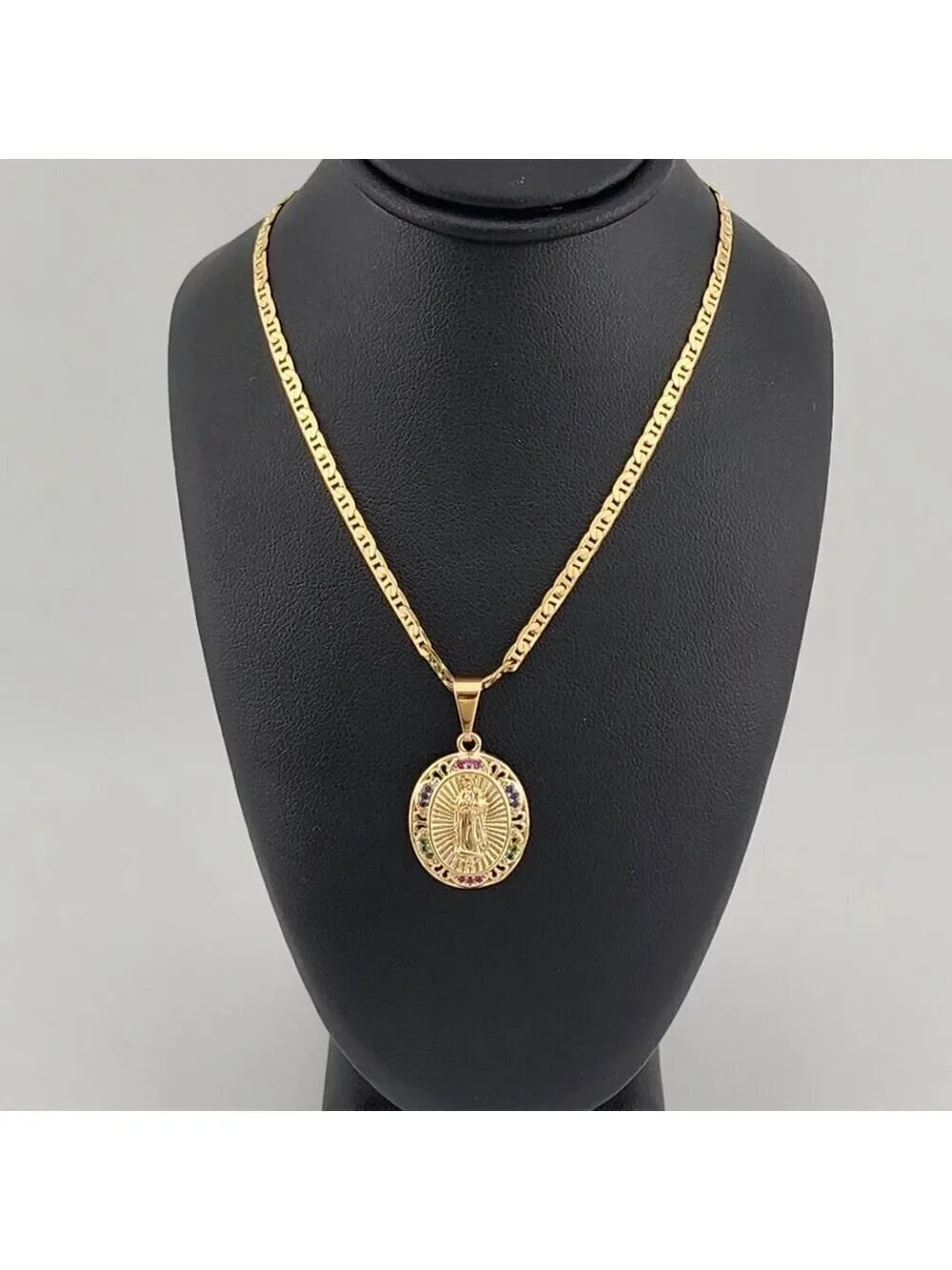 Brand New Brazilian 18k Gold Filled Virgen de Guadalupe Necklace